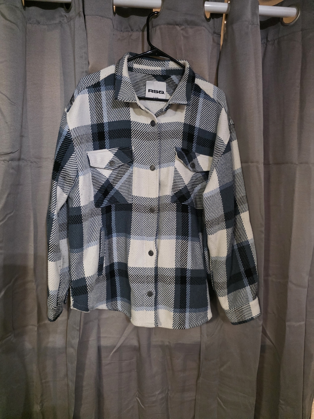 RSQ Black & White Plaid Button-Up Shacket